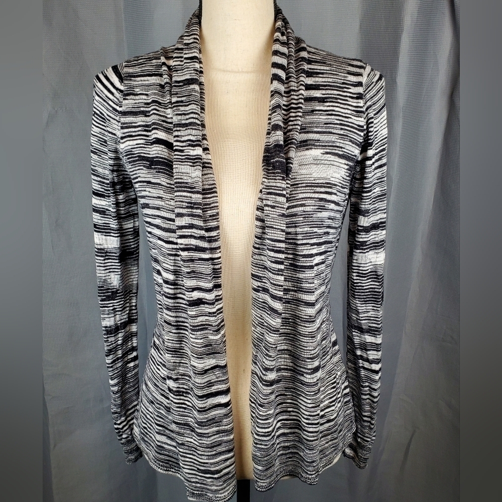 Belldini black and white open front cardigan, size L - Picture 2 of 5